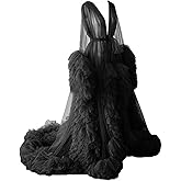 BATHGOWN Sexy Illusion Long Lingerie Tulle Robe Nightgown Bathrobe Sleepwear Bridal Robe Wedding Scarf