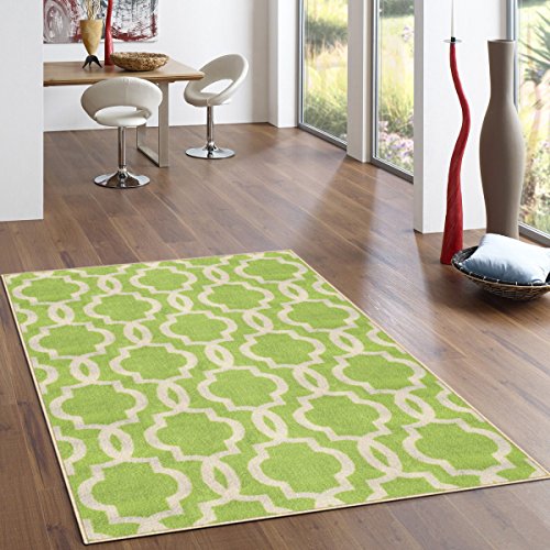 Kapaqua Rubber Backed Fancy Moroccan Area Non-Slip Rug, 40" W x 60" L, Trellis Green & Ivory
