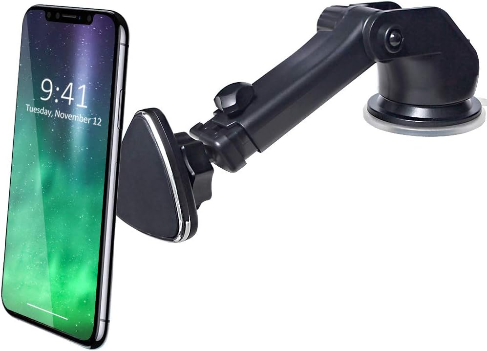 CRage Magnetic Phone Holder, Mobile Phone Stand Mount Holder for Car Windscreen Dashboard, Strong Magnet Extendable Long Arm 360 rotation for iPhone X 8 7 6s Plus 5s Galaxy S8 Plus S7 S6 Edge (Black)