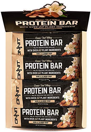New! Onnit Protein Bars (Vanilla Almond Crisp – Box of 12) | Made with Grass Fed Whey & over 60 Plant Ingredients | 16g Protein Per Bar