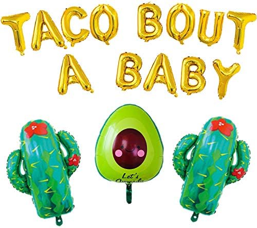 16" Gold Foil Balloons Taco Bout A Baby Cactus Party Supplies Decorations, Fiesta Theme Baby Shower, Pregnancy Announcement Letter Balloon, Gender Reveal Party Supplies(16pack)