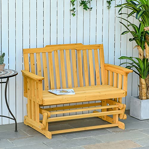 Outsunny 2Person Outdoor Glider Bench, Wood, Quick Drying, Wide