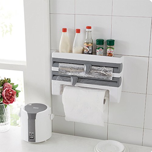 MOVEmen Creative Plastic Wrap Cutting Shelf Kitchen Cling Film Sauce Bottle Storage Rack Paper Towel Holder Kitchen Accessor Storage Shelf Home Decor Dinning Room Kitchen Article (Gray) - Thumbnail 4