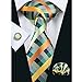 Hi-Tie Men Classic Green Teal Tie Necktie with Cufflinks and Pocket Square Tie Set