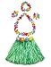Girl's Elastic Hawaiian Hula Dancer Grass Skirt with Flower Costume Set-Green 13 Years
