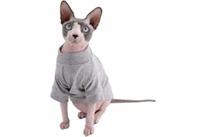 KITIPCOO Sphynx Hairless Cat Cotton Tshirts Pet Clothes, Pullover Kitten T-Shirts with Sleeves, Cats & Small Dogs Apparel Solid Color (Grey, L (8.8-11 lbs))