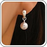 Andelaisi Boho Pearl Drop Hoop Earrings Silver Pearl Dangle Earrings Vintage Pearl Hoop Earrings Minimalist Pearl Round Earrings Jewelry for Women