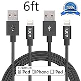 AOFU Lightning Cable,2Pack 6FT iPhone Cable Nylon Braided USB Charging Cable Cord Extra Long for iPhone SE, 6s,6s Plus,6,6 Plus,5s,5c 5, iPad Air mini min2, iPad 4,iPod 5,iPod 7, iOS9 (Black)