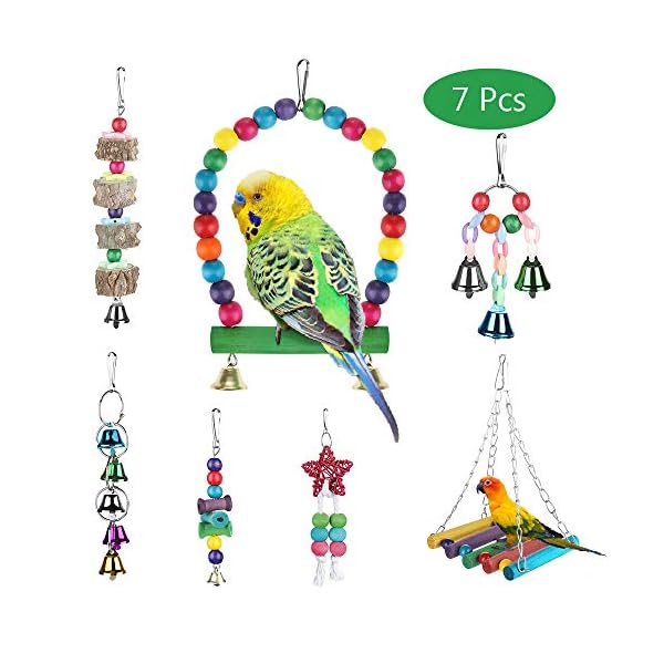 Zacro-Giochi-per-Uccelli-pappagalli-7-Pezzi-Giocattoli-da-Masticare-Giocattoli-a-Campana-per-Animali-di-Piccola-Taglia-e-Media-peonia-Sakura-Myna-Golden-Sun-Gazza Zacro Giochi per Uccelli pappagalli, 7 Pezzi Giocattoli da Masticare, Giocattoli a Campana, per Animali di Piccola…