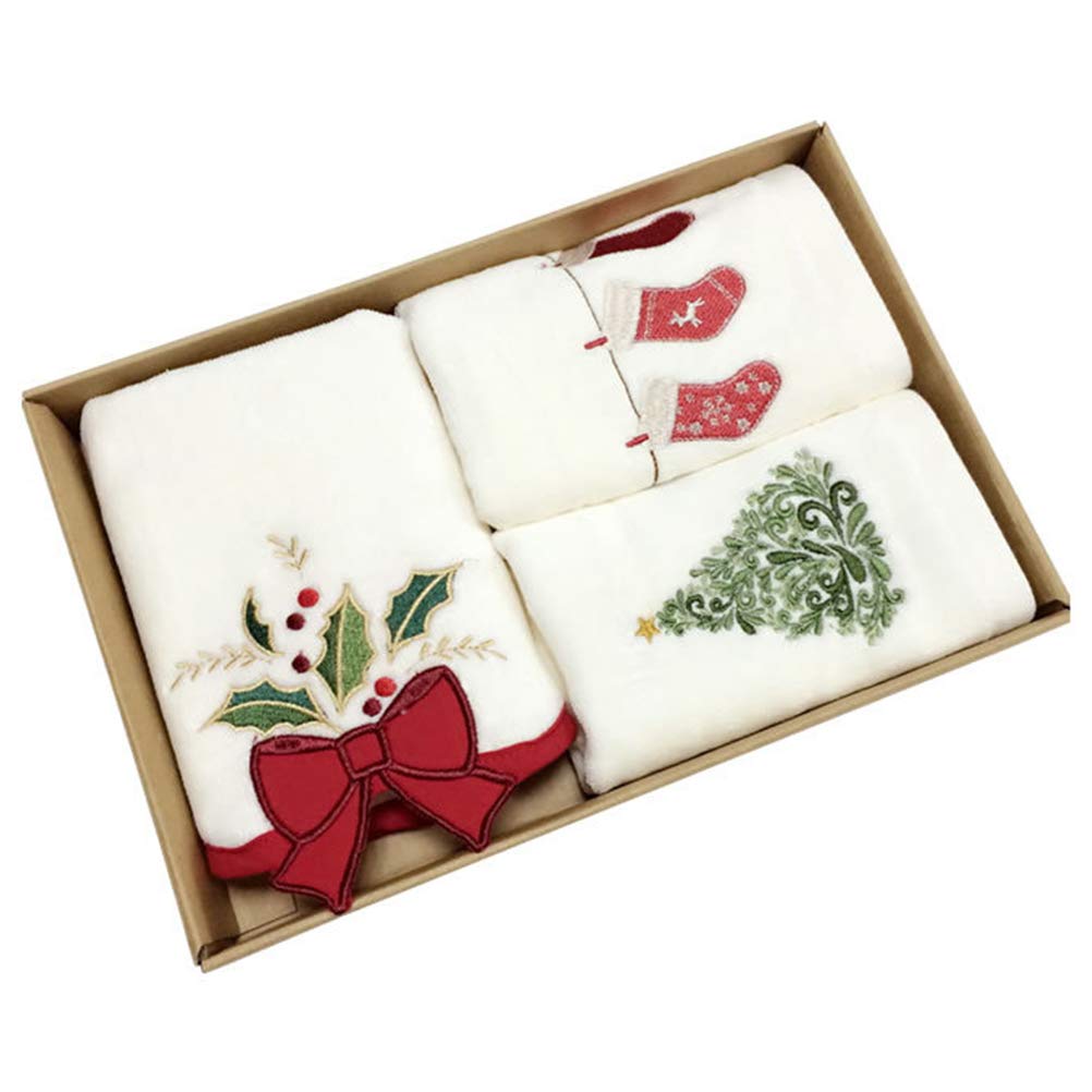 Ububiko Embroidered shower towel, Christmas towel set, decorative, made of 100% cotton (Christmas set), gift box