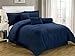 Chezmoi Collection 7-Piece Hotel Dobby Stripe Comforter Set, Queen, Navy Blue