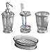 mDesign Plastic Bathroom Vanity Countertop Accessory Set - Includes Refillable Soap Dispenser, Divided Toothbrush Stand, Tumbler Rinsing Cup, Soap Dish - 4 Pieces - Smoke Gray