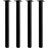 QLLY 28 inch Square Adjustable Metal Table Legs, Sturdy Heavy Duty Furniture Legs with Leveling Feet, Set of 4, Black for Workbench, Industrial Desk and Custom DIY Furniture