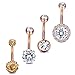 JOERICA 4PCS Stainless Steel Belly Button Rings Navel Body Jewelry Belly Piercing CZ Inlaid Rose-gold