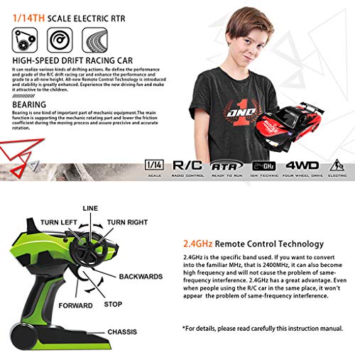 Ranoff RC Drifting Car 1/14 2.4GHz 4WD 15km/h RC Truck with 0.3MP WiFi FPV Camera Car Model Toy (Blue)