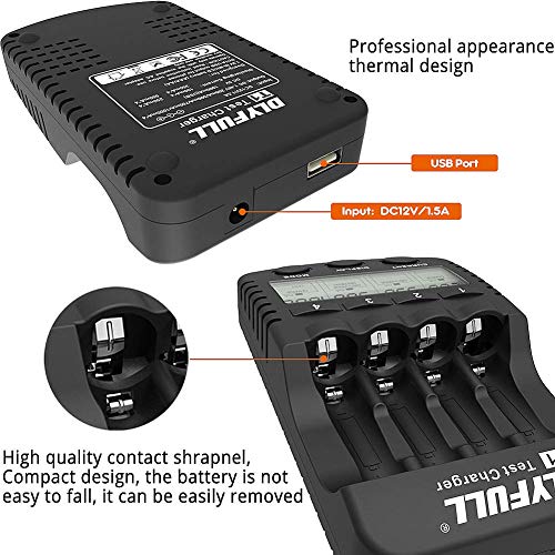 Dlyfull AA Battery Charger, LCD Display Smart Charger(Test, Refresh, Discharging) for 1.2V Ni-MH Ni-CD 4 AA & AAA Rechargeable Batteries(Not Included) with 1000mA Charge Current + USB Port - Thumbnail 3