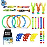 OHFUN 34 Pack Diving Pool Toy Underwater Swimming Diving Rings(4) Diving Sticks(5) Toypedo Bandits(4) Aquatic Dive Balls(3) Diving Dolphin(6) with Under Water Treasures (12) Gift Set Bundle
