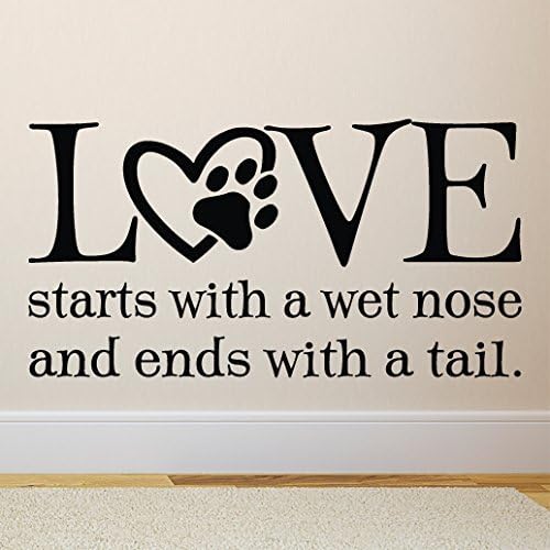 Love starts with a wet nose and ends with a tail Vinyl Wall Decal by Wild Eyes Signs. pet decor,sayings for pet owners,dog lovers art,paw print sticker, art, lettering, HH2080