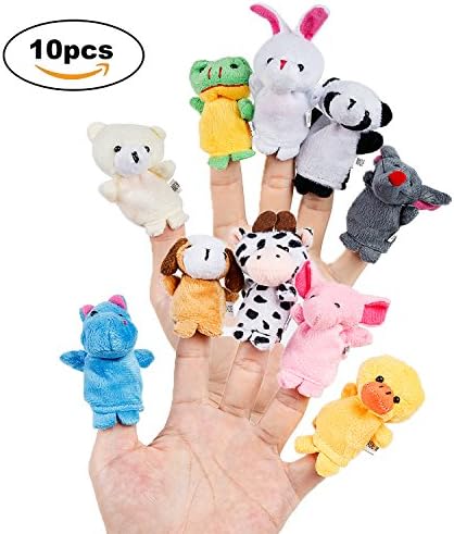 Oiuros 10pcs Different Cartoon Animal Finger Puppets Soft Velvet Dolls Props Toys