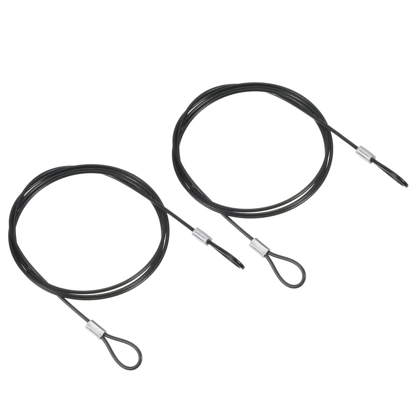 PATIKIL 3.3Ft Safety Cable Lock, 2 Pack Stainless Steel 2mm Dia Security Wire Rope with Double Loop for Stage Lighting Luggage Lock Black