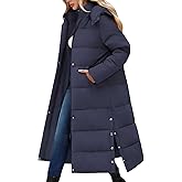 UMIPUBO Women's Long Maxi Down Coat Winter Puffer Jacket Warm Padded Outerwear Faux Fur Removable Hood Parka Full-Zip