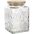 ANSQU Square Glass Jar, 25.3oz Vintage Glass Jar with Lid, Glass Food Storage Containers for Ground Coffee, Tea, Sugar, Candy, Decorative Glass Jar