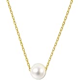 Altitude Boutique AAA+ Genuine Freshwater Single Pearl Pendant Necklace | 14K Gold-Plated Chain | Floating 8-10mm Freshwater Cultured White Pearl | Minimalist Fashion Jewelry for Women