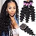 Ugrace Hair Loose Curly Hair Bundles with Closure Brazilian Virgin Hair Loose Deep Wave with Closure with Baby Hair Soft and Bouncy Natural Wave Human Hair with Closure 10/12/14+10 Inch Free Part