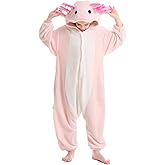 SimZoo Kids Animal Pajamas, Boy Girls Axolotl Cosplay Costume Sleepwear, One-Piece Unisex Homewear 4-13Y