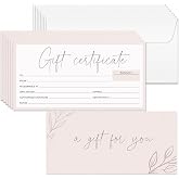 Paper 'n Such Gift Certificates for Business - Set of 25 with Envelopes -Spa, Salon, Restaurants, Custom Client Vouchers for Birthday, Work-Heavyweight Card Stock - Light Pink