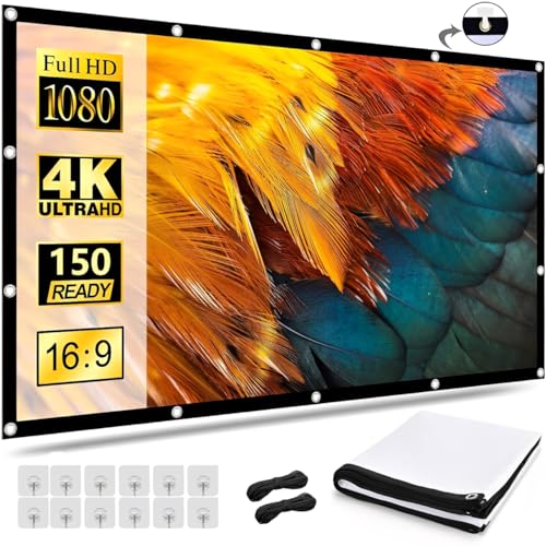 TPOUIDD Visualización de Proyector de 150 Pulgadas, Pantalla de Proyeccion Portátil Plegable HD 16:9, Resistente a Las Arrugas, Apta para Uso en Exteriores, Interiores y Cine en Casa (150)