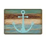 Uphome Vintage Retro Rust Anchor Flannel Microfiber Bathroom Rug - Turquoise and Brown Non-slip Soft Absorbent Kitchen Floor Bath Mat Carpet