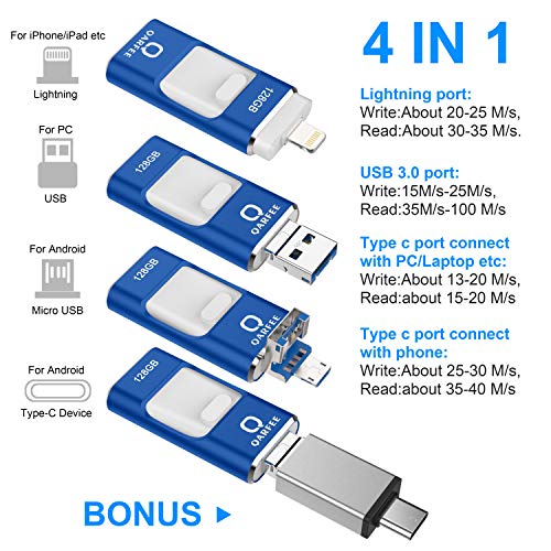 iPhone Photo Stick for iPhone USB Flash Drive 128GB Memory Stick Backup Drive OTG Smart Android Type C USB Phone Thumb Drive Memory Stick iPad Storage USB 3.0 Flash Drive iPhone Jump Drive QARFEE - Thumbnail 3