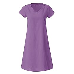 Women's Summer Cotton Linen Dress Loose V-Neck