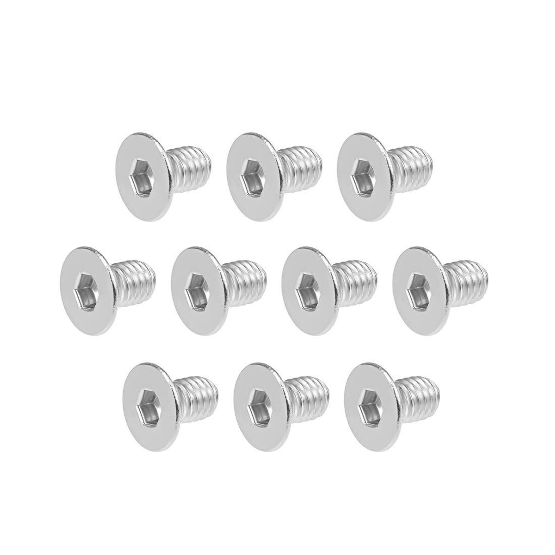 sourcing map M6x10mm Flat Head Machine Screws Inner Hex Screw 304 Stainless Steel Fasteners Bolts 10Pcs
