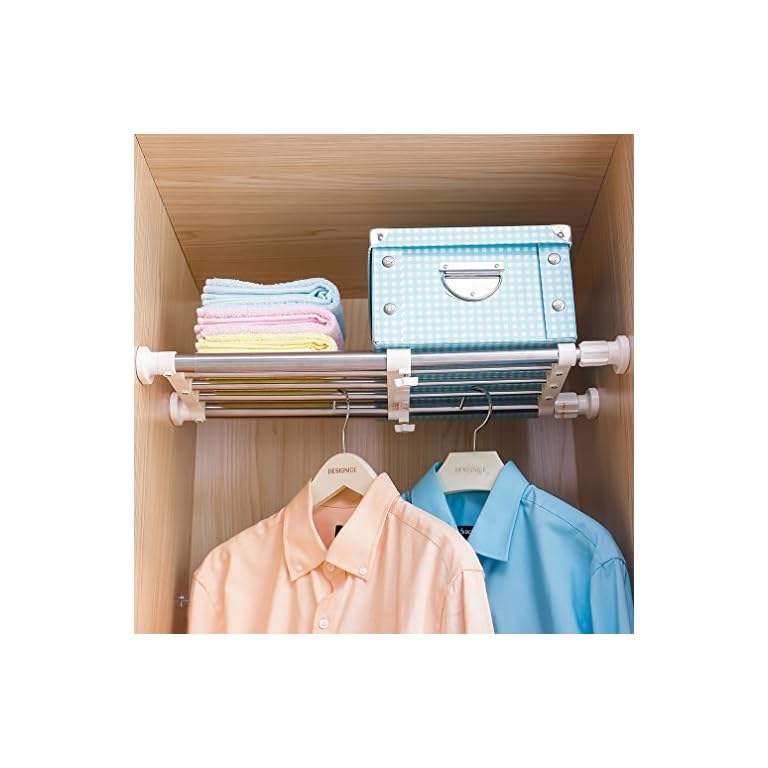 Hershii Closet Tension Shelf & Rod Expandable Metal Storage Rack