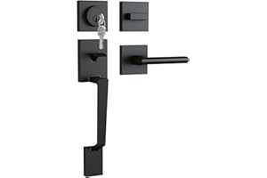 Ohuhu Front Door Lock Set, Heavy Duty Upgraded Front Door Handle Black Locksets with Deadbolt - Entry Exterior Door Handle Sets Single Cylinder Reversible Lever Matte Finish Zinc Alloy Modern Style