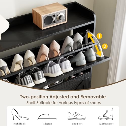 Nicetree Shoe Cabinet with 2 Flip Drawers, Narrow Shoe Storage Cabinet with Metal Legs, Freestanding Slim Shoe Organizer Cabinet for Entryway, Hallway, Foyer, Blue