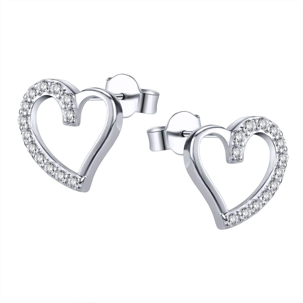 AoedeJ Heart Stud Earrings Sterling Silver Earrings Cubic Zirconia Earrings Stud Open Heart Small Stud Earrings for Women s (Style 12)
