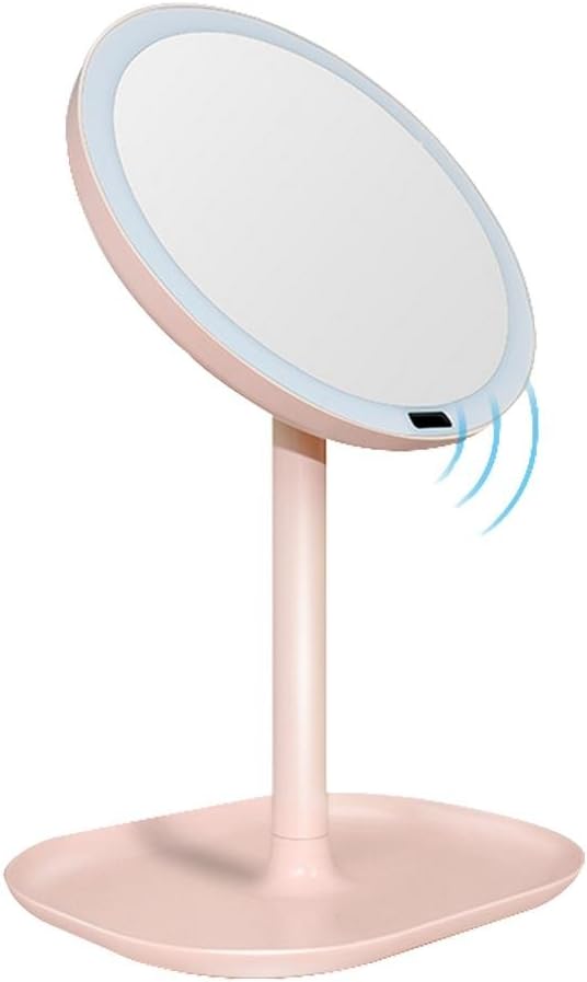 Makeup Mirror Magnifier Luminous Mirror Desktop Infrared Sensing Smart LED Human Sensing White Pink , B