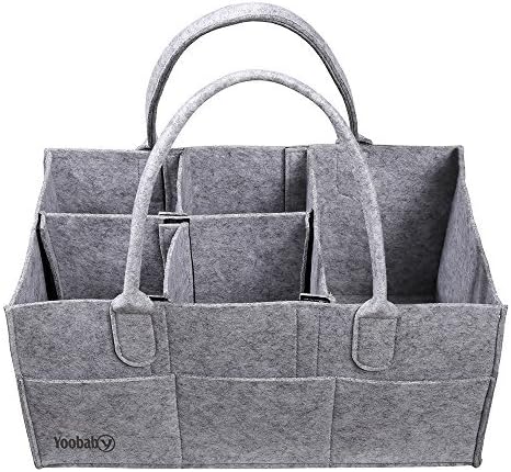 Baby Diaper Caddy Organizer - Yoobaby Nursery Storage Bin Diapers Organizer for Baby Wipes and Kids Toys 16.5 x 10 x 8", Gray