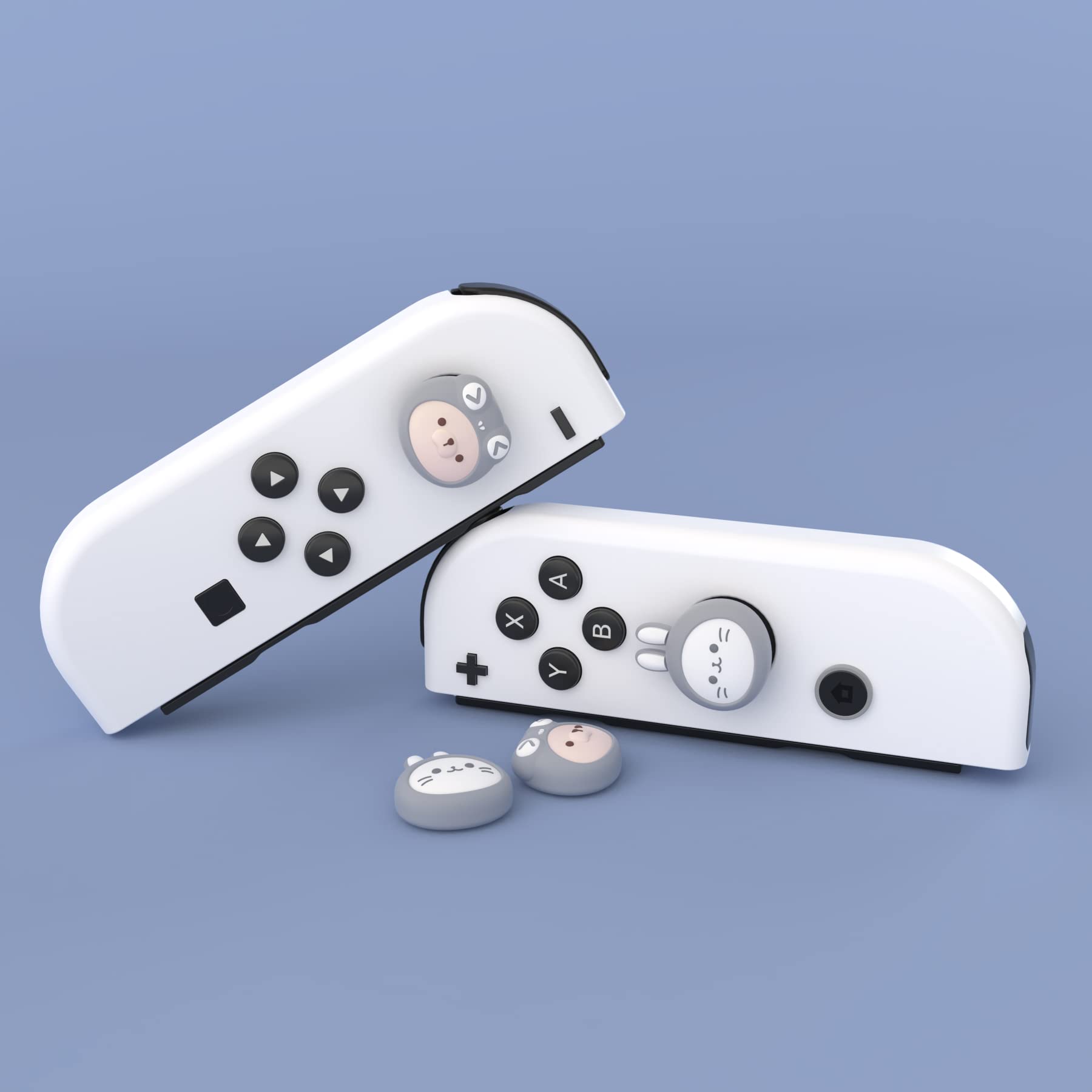 playvital Light Gray Joystick Caps for Nintendo Switch, Thumbstick Caps for Switch Lite, Analog Cover for Switch OLED Joycon Thumb Grip Caps for Switch/Lite/OLED - Cosplaying Kitten & Puppy