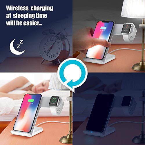 MQOUNY Wireless Charger,2 in1 in 1 Wireless Charger Stand,Charging Station Compatible with iWatch Series 5/4/3/2/1,Fast Wireless Charger Compatible with iPhone 8/X/XR,Samsung S10 All Qi Phones(Black) - Thumbnail 3