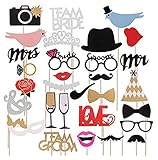 Wedding Photo Booth Props Kit,Suitable for Birthday Parties Weddings Engagement Birthday Bridal Shower Holiday Christmas Party Decorations 31-pieces (Glued/No DIY Required)