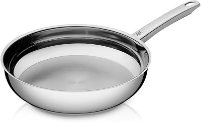 Profi Edelstahlpfanne 20 cm, Bratpfanne Induktion, unbeschichtet, spülmaschinengeeignet, backofenfest bis 250 Grad, für alle Herdarten geeignet, für hohe Temperaturen, tropffrei, ergonomisch
