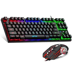 MFTEK RGB Rainbow Gaming Keyboard and Mouse Combo, Compact 87 Keys Backlit Computer Keyboard with Gaming Mouse, USB…