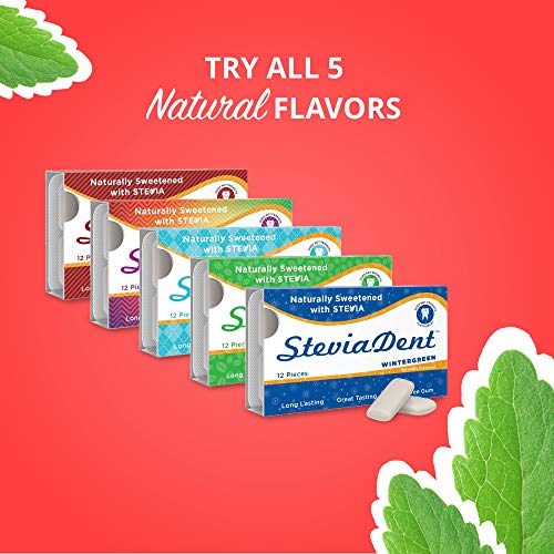 Stevita Stevia Dent Sugar-Free Gum (15 Pack) - 12 pieces - Natural Cinnamon, Fruit, Spearmint, Wintergreen, and Peppermint Flavors - USDA Organic, Non-GMO, Vegan, Keto, Gluten Free - 180 Servings - Thumbnail 5