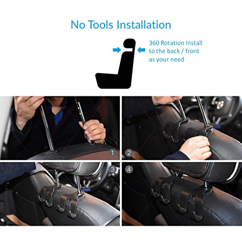 2 Sets Car SUV Headrest Hanger With Double Hooks XL For Back Seat - Great Hanger For Purse, Grocery Bags And Clothes - Convenient Universal Vehicle Storage Organizer – Max. Load 16 Lbs (Black)