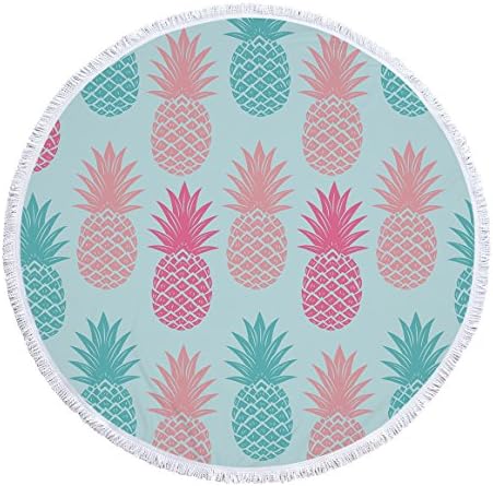 Utopone Large Round Beach Towels Microfiber Pineapple with Tassels Soft Water Absorbent Multi-Purpose Circle Beach Throw Blanket for Adults, Colorful(59 Inch)