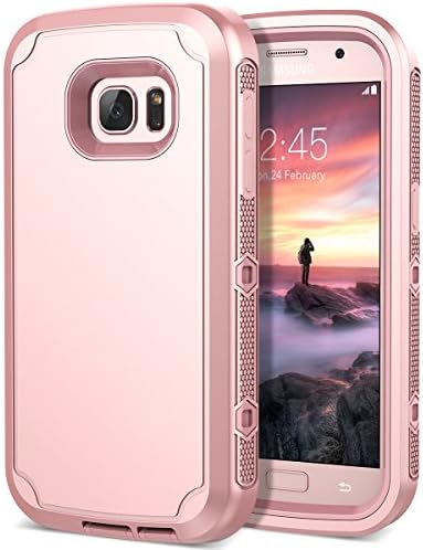 Galaxy S7 Case, CinoCase Triple Layer Heavy Duty Armor Protective Case Inner High Impact Rugged Solid Hard PC Outer Soft Silicon Rubber 3 in 1 Tough Cover for Samsung Galaxy S7 - Rose Gold